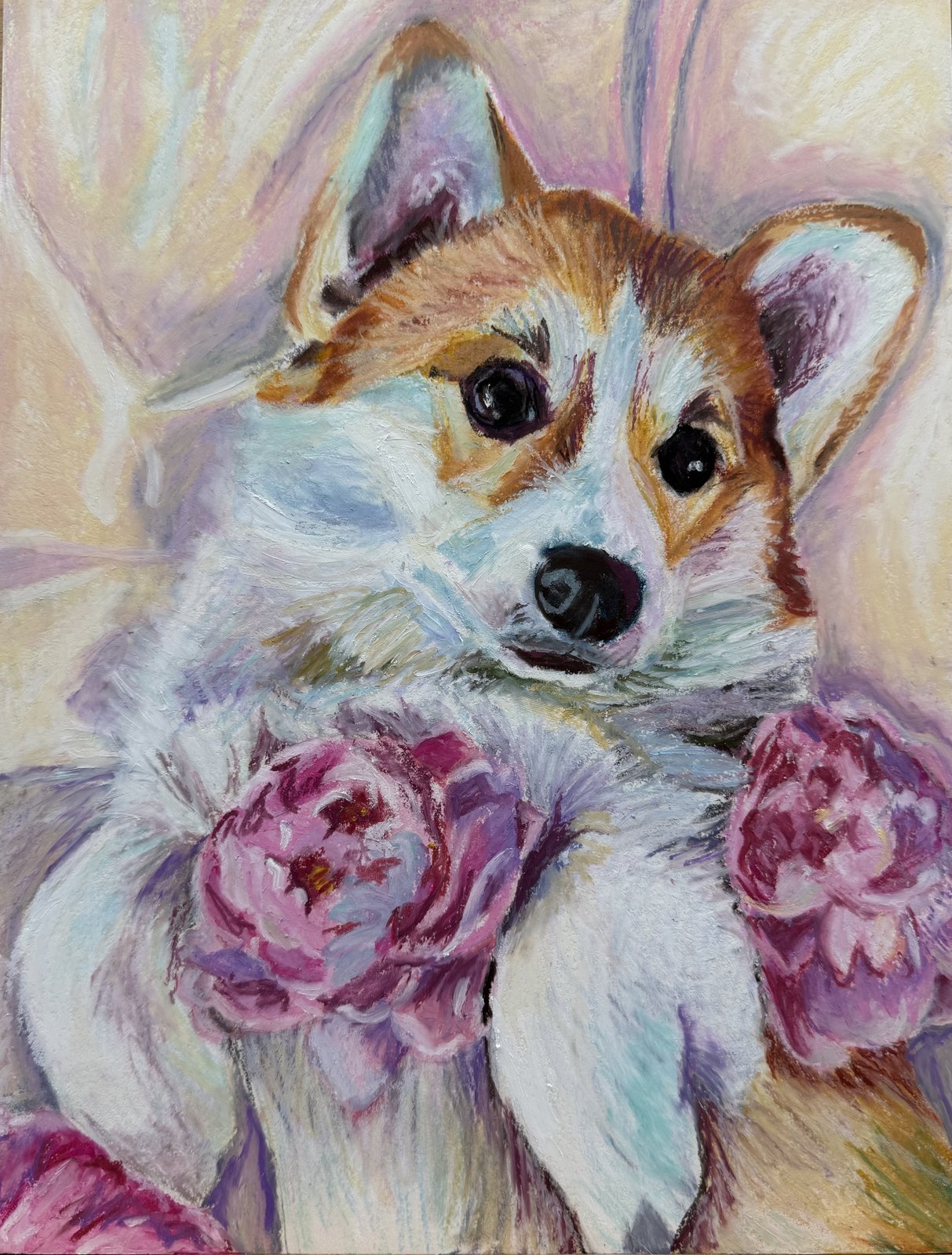 Custom oil pastel pet portrait by Liyko